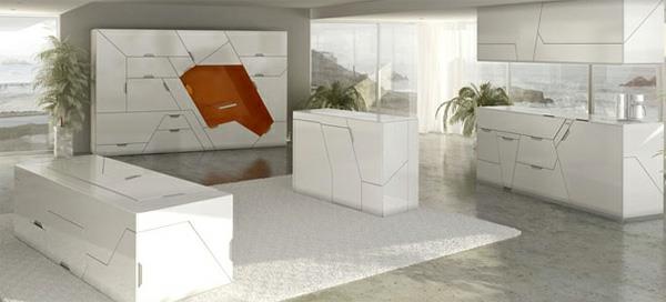 modulaarinen talon sisustus minimalistinen valkoinen