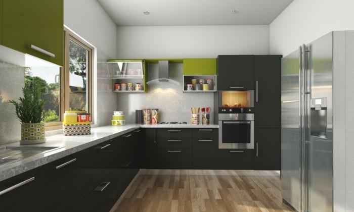 Modulaarinen keittiö yhdistää trendikkäitä värejä ja korostaa tuoreita aksentteja