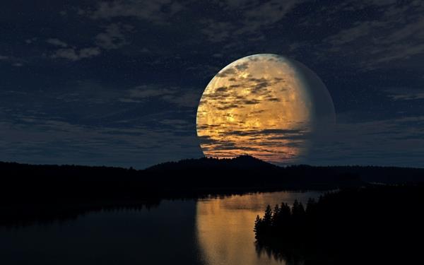 kuun vaiheet täysikuu joki metsä yö