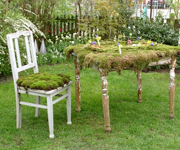 huonekalut tuoli pöytä sammal idea puutarha deco