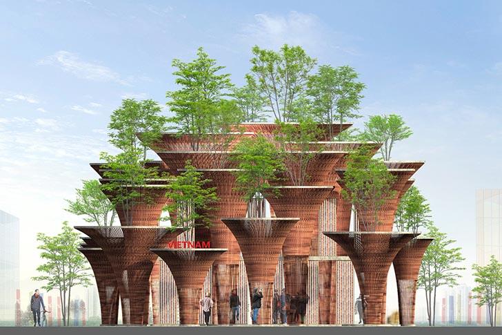kestävät rakennusmateriaalit bambu vietmanes paviljonki maailmannäyttely 2015 Milano