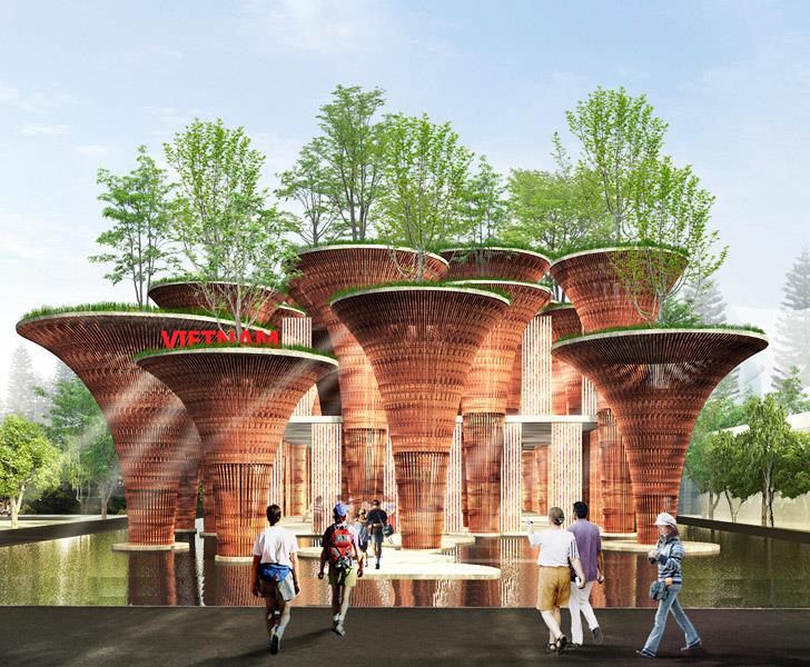 kestävät rakennusmateriaalit vo trong nghia bamboo pavilion world expo 2015