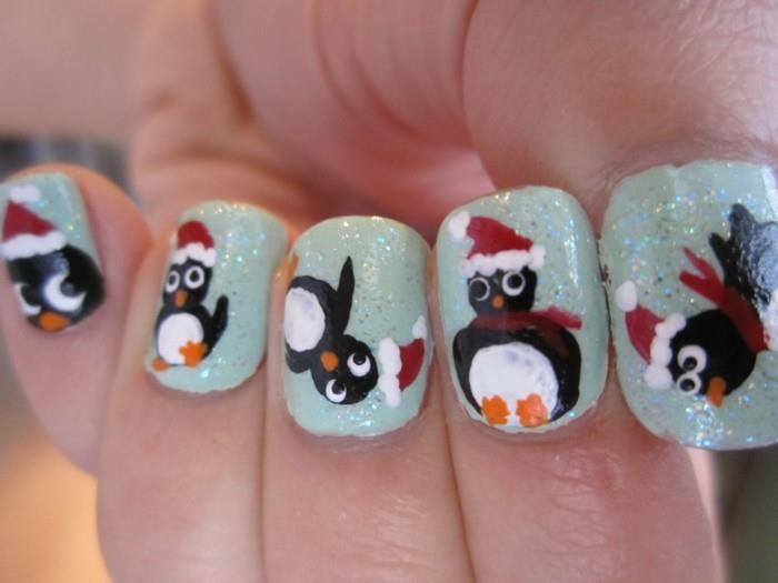 kynsien suunnittelu talvi joulu aiheita pingviinit kynnet ideoita