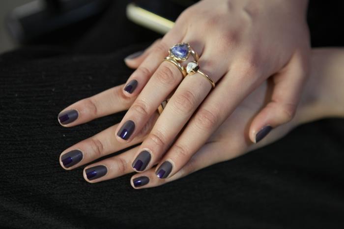 kynsien mallit kynnet design nailart tumman violetti väri kynsilakka matta kiilto