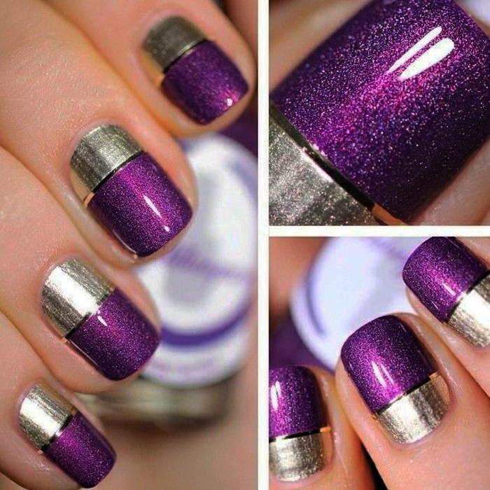 kynsien mallit kynnet suunnittelu kynsitaide geeli kynnet hopea violetti minimalistinen kiiltävä kimallus