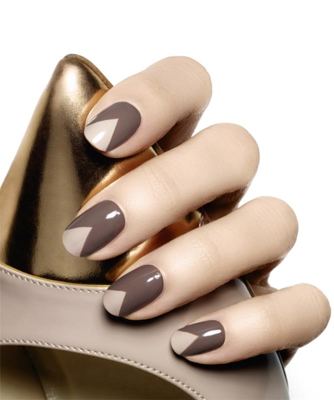 kynnet suunnittelu nailart geometriset geelikynnet alaston cappuchino värit