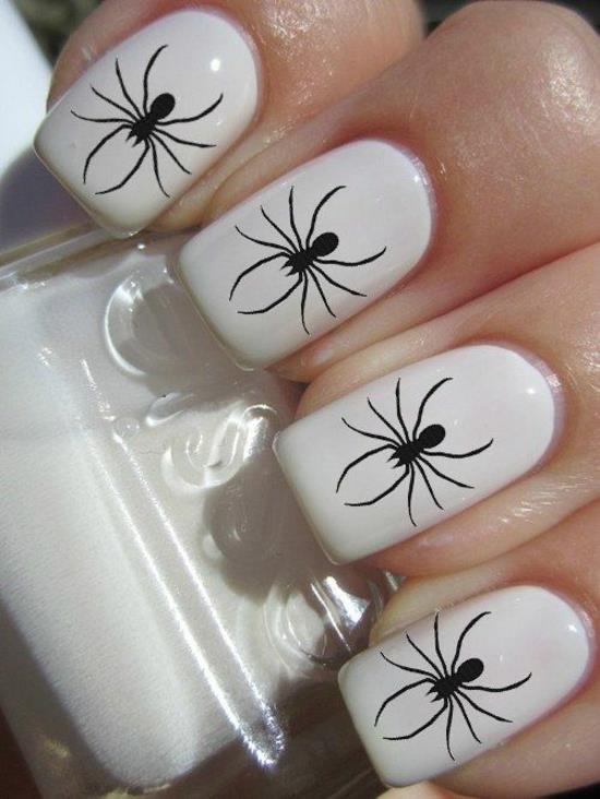 kynsilakka halloween valkoinen kynsimalli kuvat mustat hämähäkit