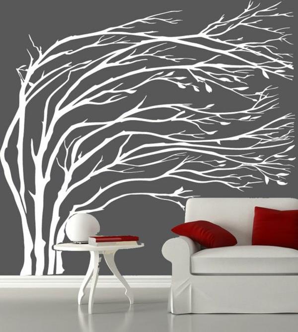 luonto innoittamana puu valkoinen seinä tarra harmaa matta seinän värit olohuone