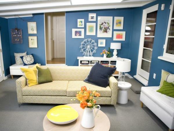 merihenkinen olohuone olohuoneen seinän värit sininen seinäväri olohuone