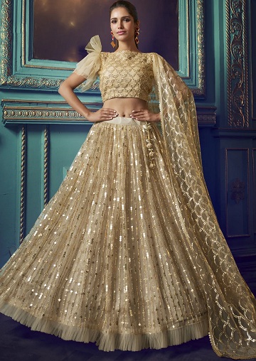 Broderet Net Lehenga