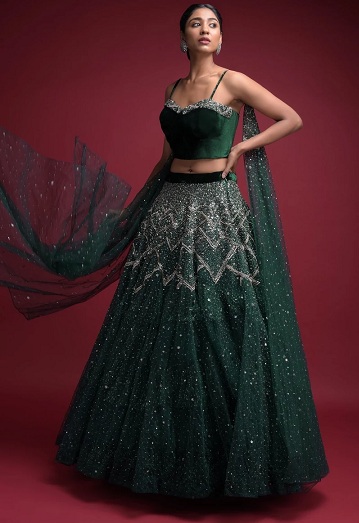 Grønt net Lehenga Choli