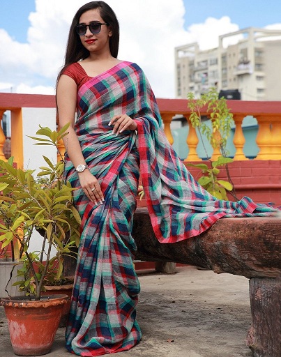 Kontrolleret Linen Saree