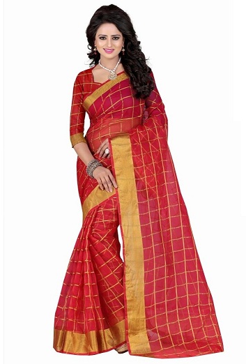 Tjekket Silk Saree