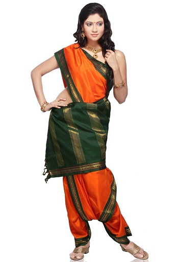 Orange og grøn Madisar Saree