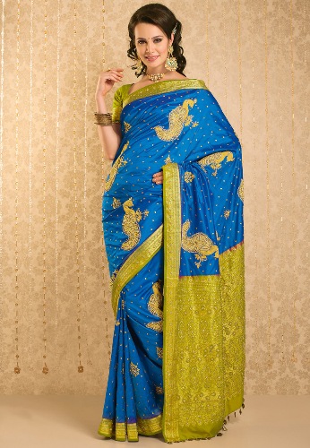 Kék arany Pattu Saree