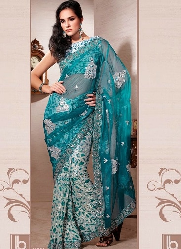 Heavy Sky Blue Designer Saree