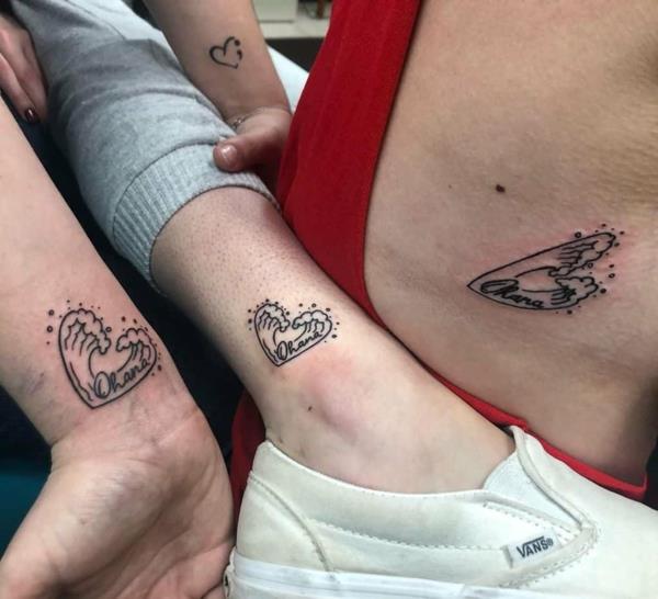 ohana tatuointi sydän aallot ystävyyttä