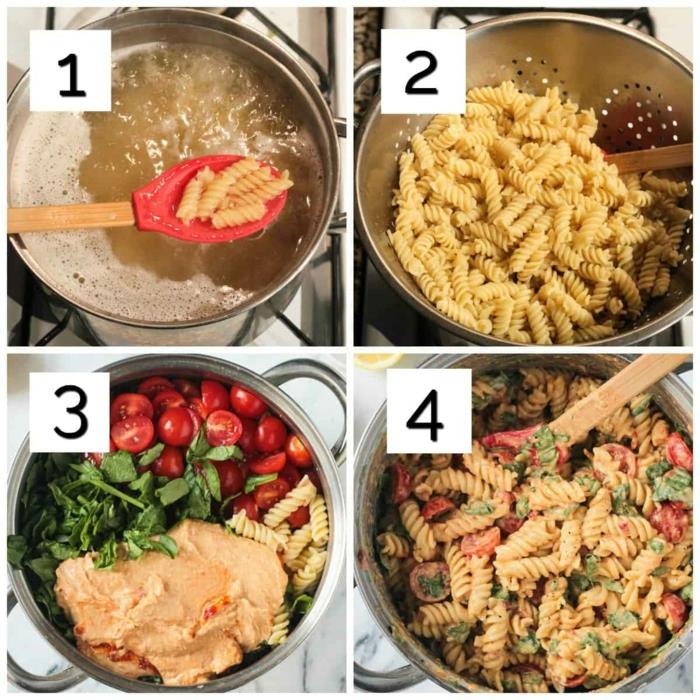 yksi pannu pasta hummus