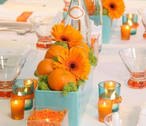 oranssi gerber -kynttilänjalka turkoosi posliinirasia Ideoita pöytäkoristeisiin syksyllä