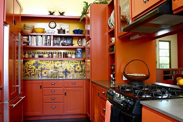 oranssi puuhuonekalut kotitalouskalusteet keittiökaapit levyt liesi