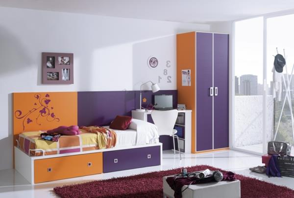 oranssi violetti väri matto pehmeä yhden hengen vuode vaatekaappi lastenhuoneeseen