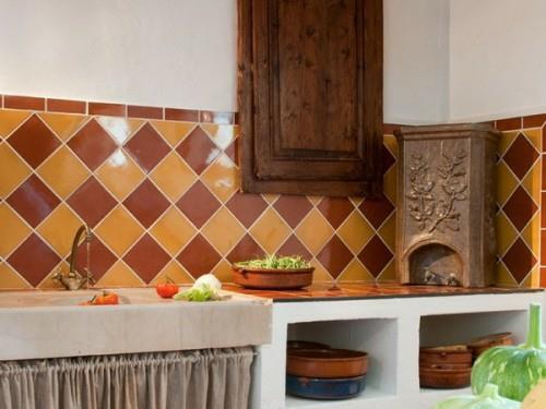 oranssi punaiset laatat keittiöpeili pesuallas keittiö ranskalainen tyyli