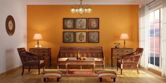 oranssi seinäväri sisustusideoita intialainen tyyli