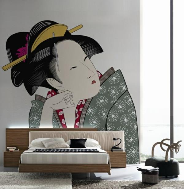 makuuhuone kiinalainen geisha -aihe koristeellinen tapetti