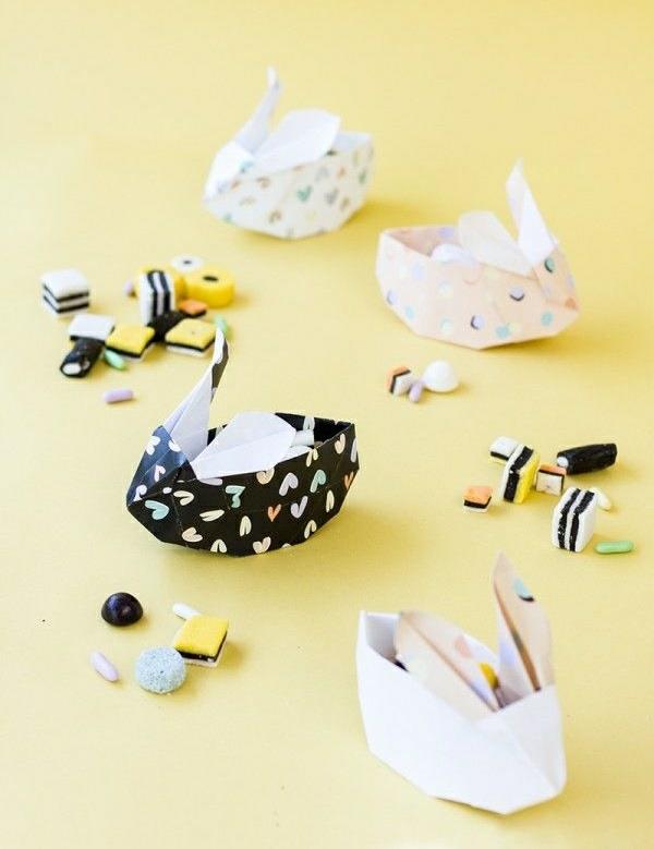 origami pääsiäispupu origami ohjeet pääsiäinen koristelu tinker pääsiäispupu kori makeisia