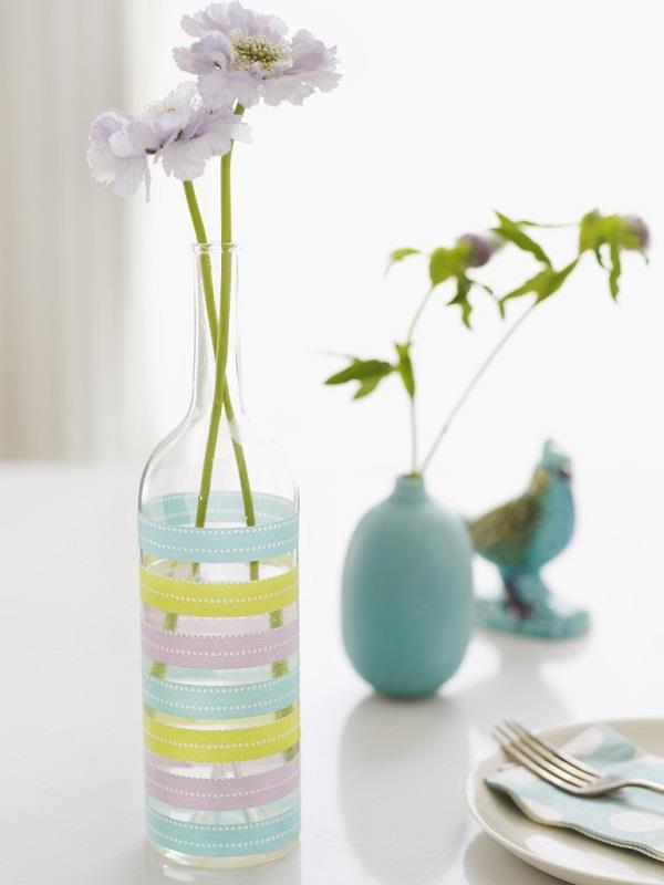 alkuperäiset DIY -maljakot hieno lasipullo, jossa raidat pehmeissä väreissä