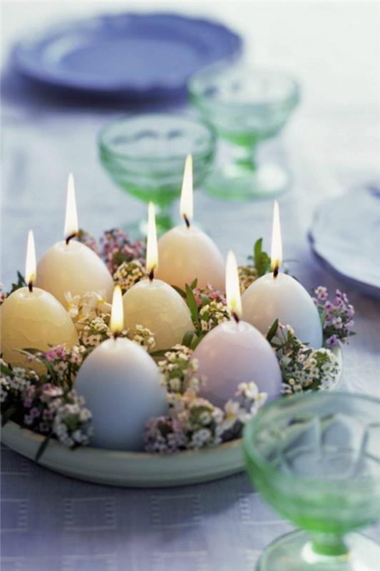 pääsiäinen koristelu näpyttele ideoita muna seistä diy koristelu idea kynttilät pääsiäismunat Gensebluemchen timjami