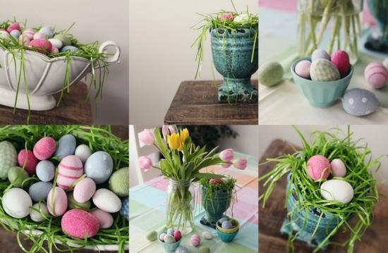 pääsiäisen koristeluideoita pääsiäismunien kukkien pöytäkoristeilla