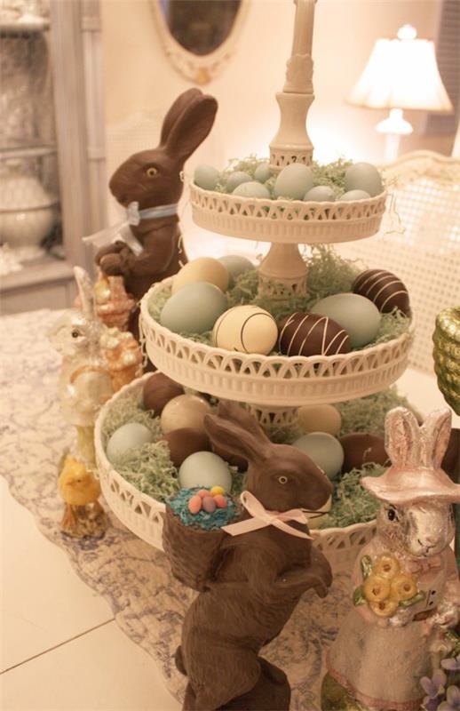 pääsiäisen koristeluideoita pääsiäispupu pääsiäismunia suklaapöydän koristeita