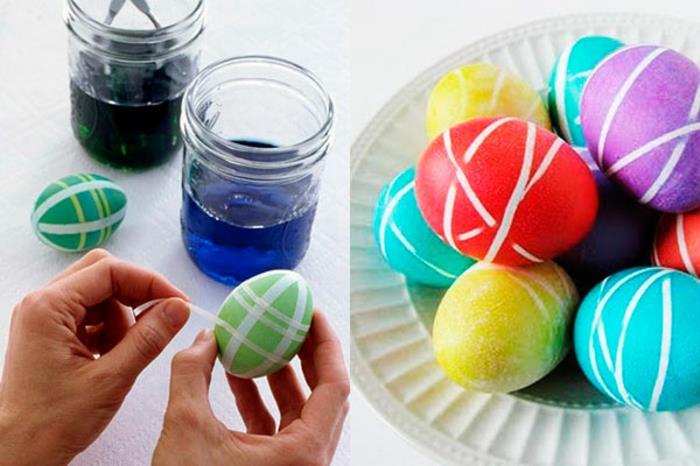 väritys pääsiäismunien koristeluideoita maalaus munia diy idea teippi tekniikka