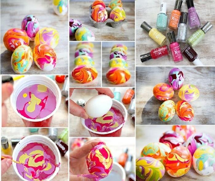 pääsiäismunien koristeluideoita kynsilakka diy koristelu munia pääsiäiskoristeita
