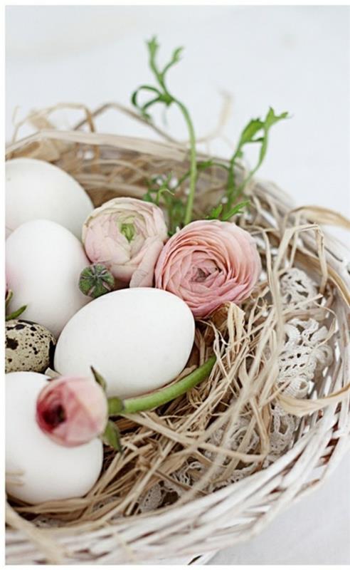 Pääsiäismunat suunnitteluvärit valkoiset munat pajukori kevätkukat