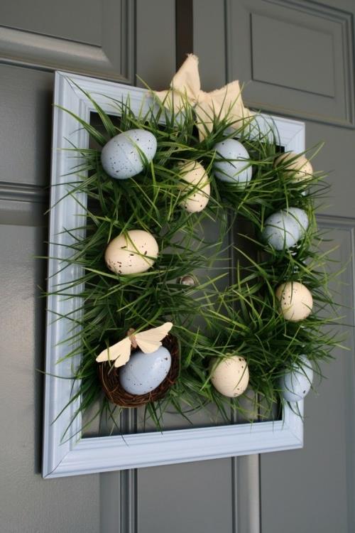 Pääsiäisen seppele tee itsestäsi puukehys harmaat beige munat
