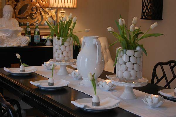 Pääsiäispöydän koristeet näppärät juhlapöydän koristeet puhalsi pääsiäismunat tulppaanit valkoisiksi