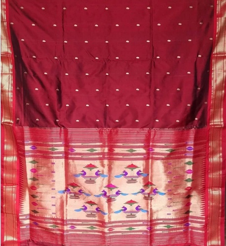 Maroon Paithani Vævet Saree