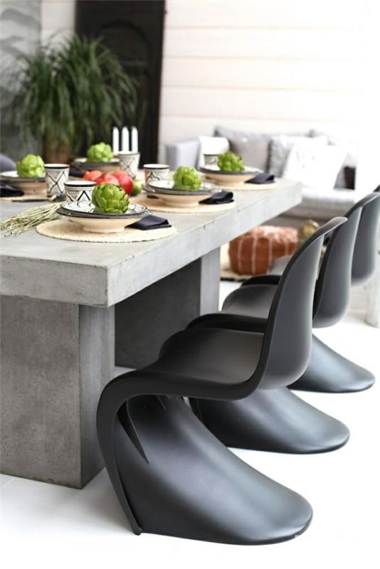 panton -tuoli ruokasalin huonekalut suunnittelijatuolit betonipöytä