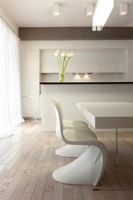 panton -tuoli valkoiset suunnittelijatuolit ruokasali skandinaavinen sisustus