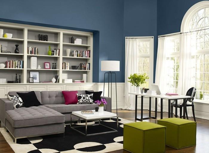 Viileä olohuone Maaliväri Moderni olohuone, jossa on sininen maali Väriideat Huoneen maalausideat - Sohvapöydän suunnittelu