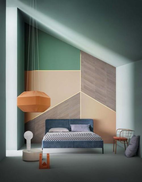 pantone seinän värit ideoita viisto katto