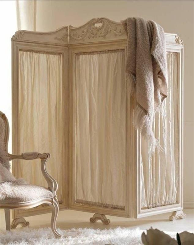 näytön huonejakaja valkoinen pellava uusbarokkityylisessä makuuhuoneessa gosto disto