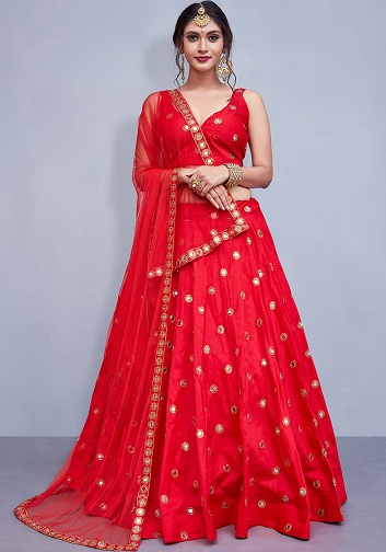 Red Party Wear Lehenga Choli