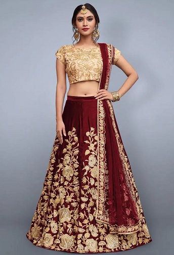 Party Wear Lehenga Choli i rødbrun farve