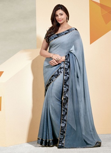 Party Wear Sarees-Grey Party Wear Trendy Saree