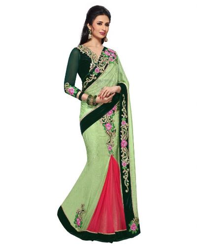 Party Wear Sarees-Lysegrøn Designer Saree