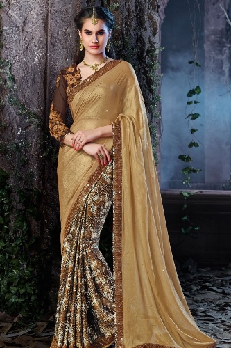 Party Wear Sarees-Golden Designer Saree