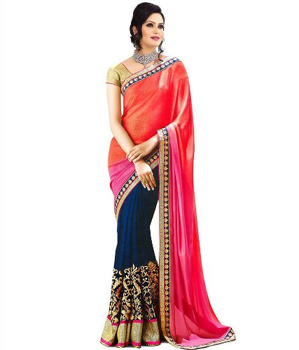 Party Wear Sarees-Pink Smuk Party Wear Saree